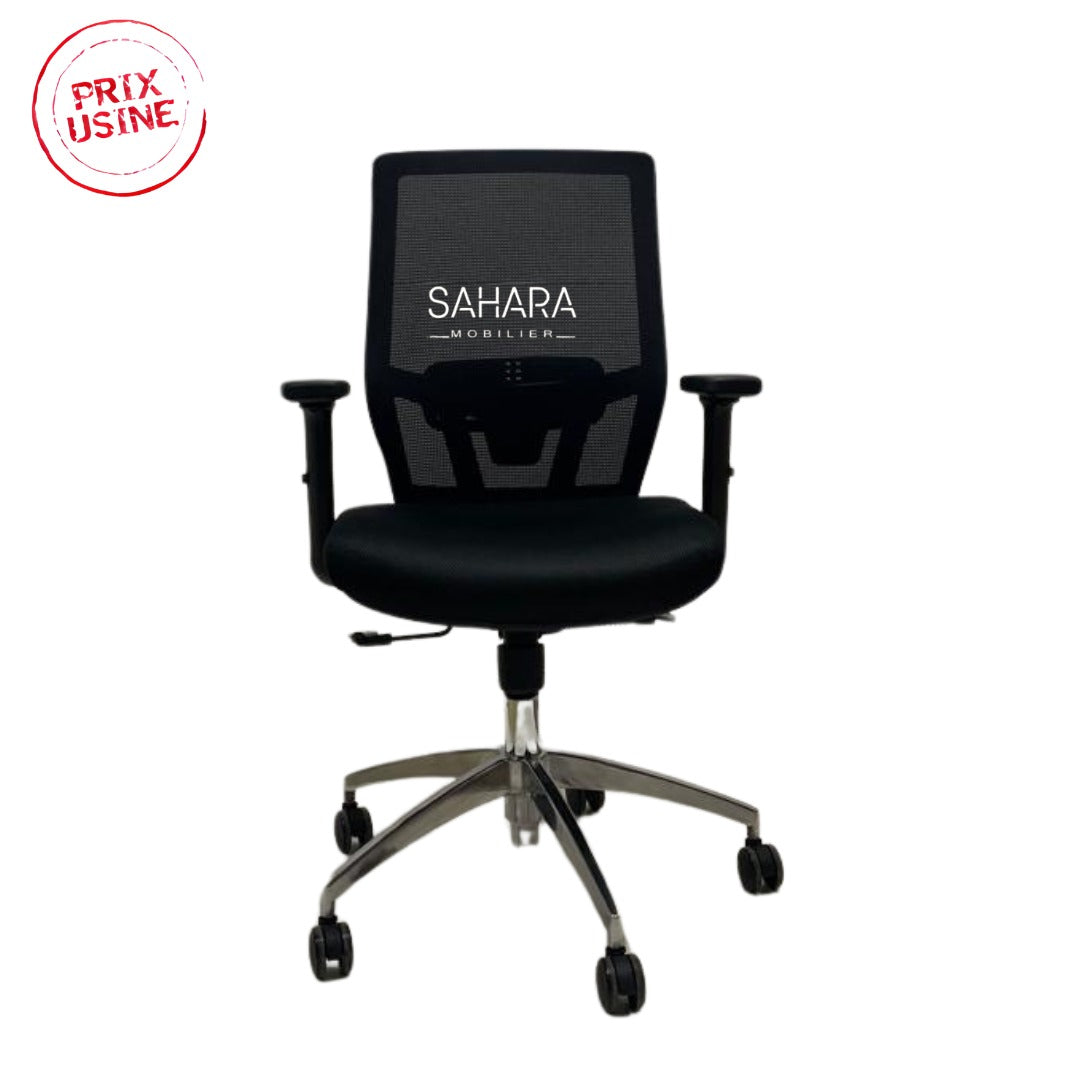 fauteuil en MeSH noir accoudoirs réglable
les roulettes en matière chromé forme étoile